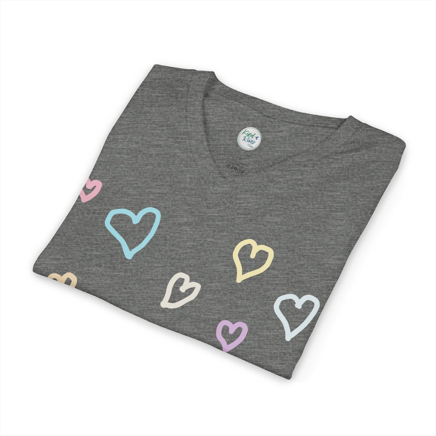 Pastel Hand Drawn Hearts V-Neck Tee (Adult)