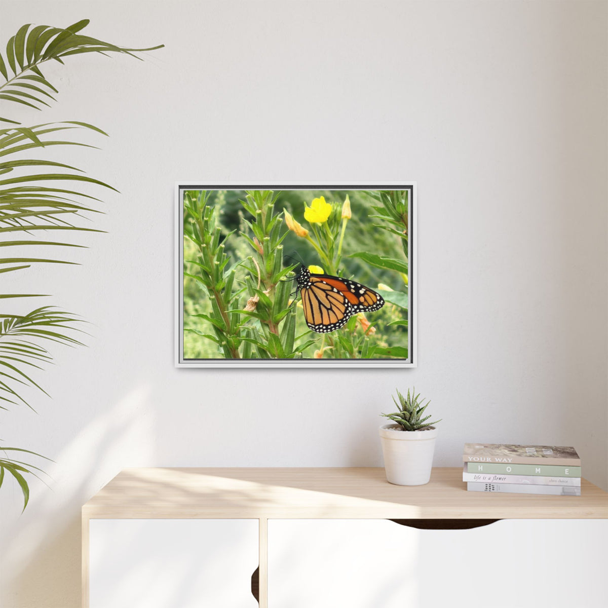 Monarch Butterfly on Wildflowers Canvas Framed Print (original photograph by Kind River Studio)