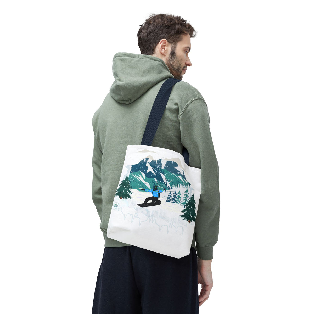 Snowboarder Mountain Tote Bag — Winter Sports Scenic Tote