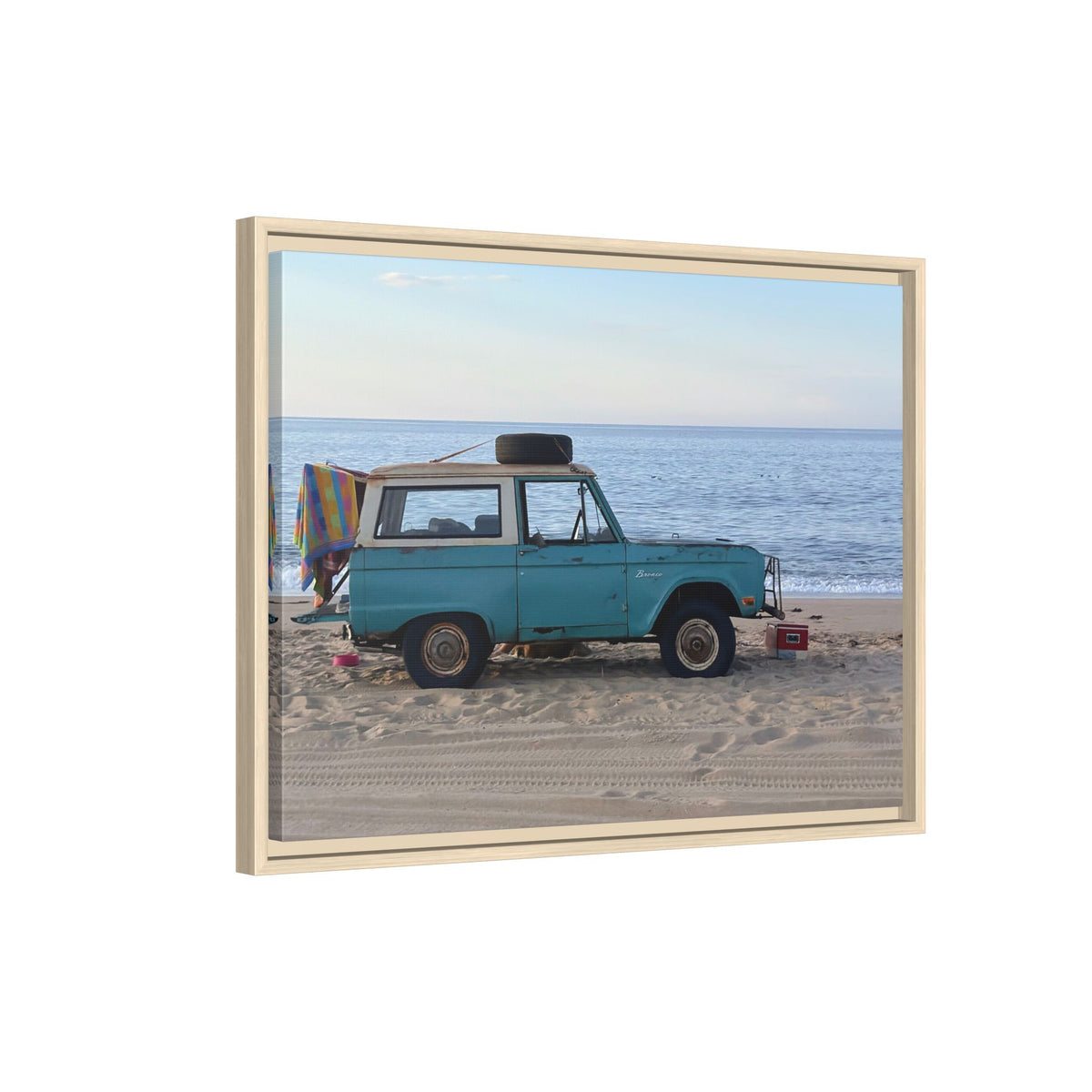 Vintage Beach Bronco Canvas Framed Print (original photograph by Kind River Studio)