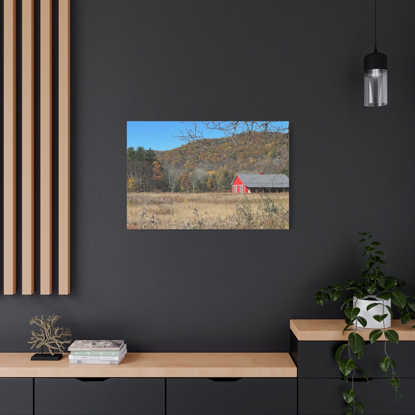 Canvas Print - Bright Red Barn in Fall (original photograph by Kind River Studio)