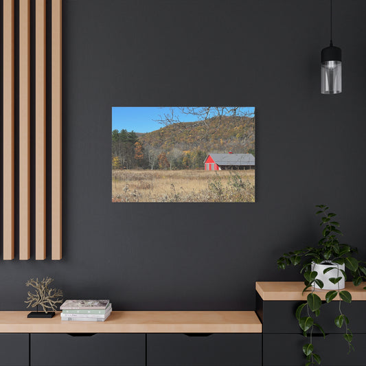 Canvas Print - Bright Red Barn in Fall (original photograph by Kind River Studio)