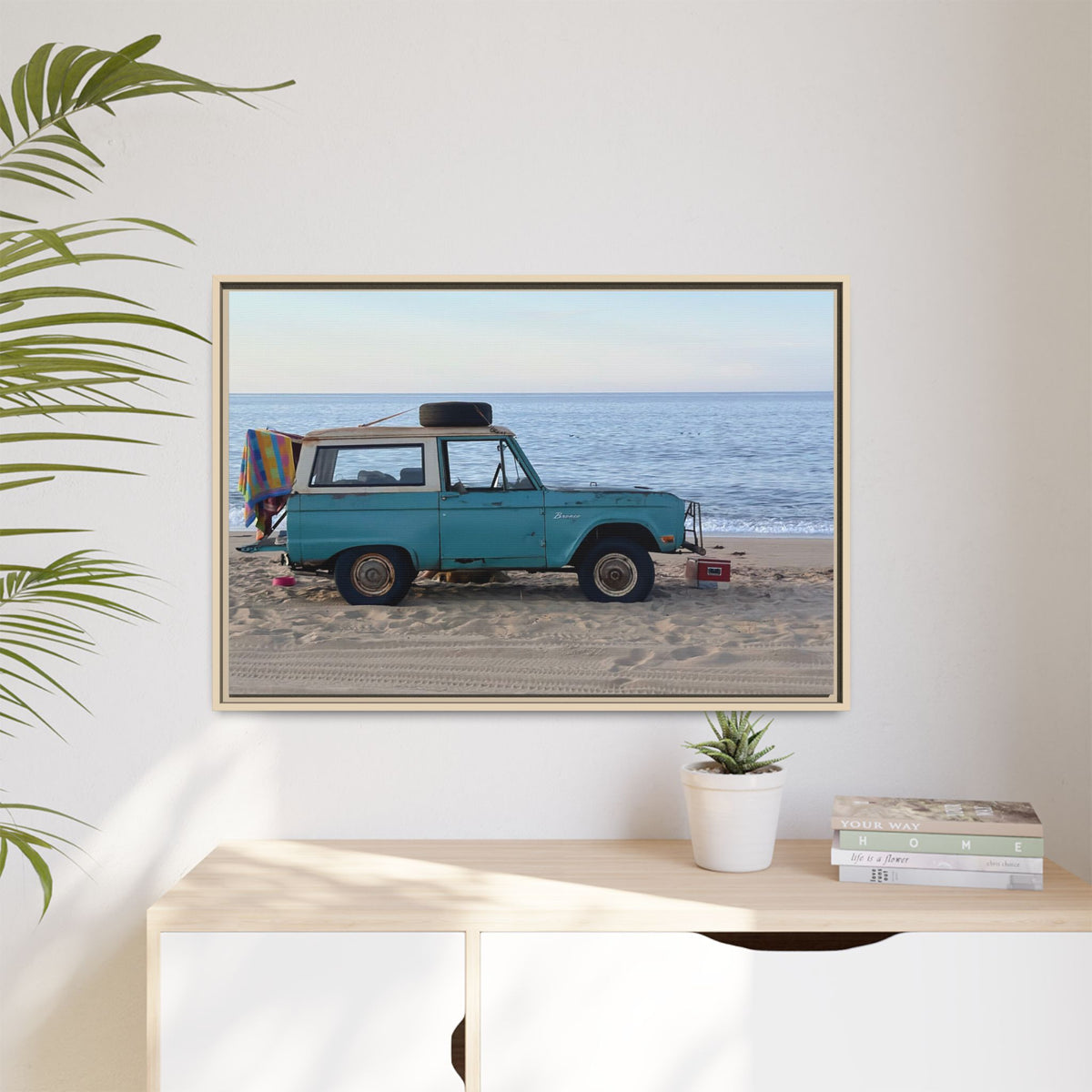 Vintage Beach Bronco Canvas Framed Print (original photograph by Kind River Studio)