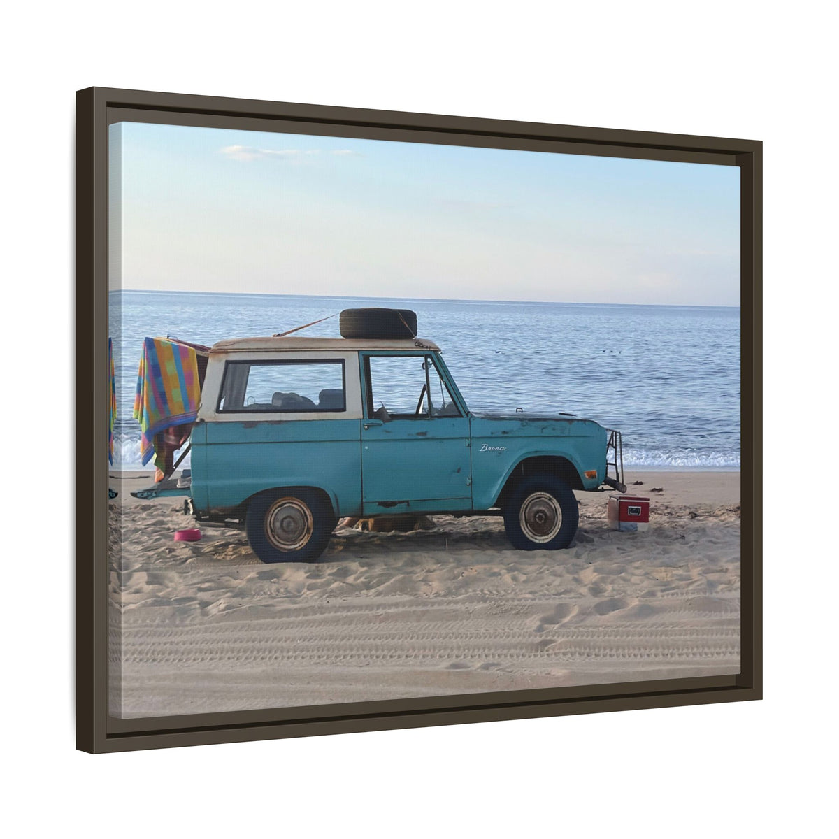 Vintage Beach Bronco Canvas Framed Print (original photograph by Kind River Studio)
