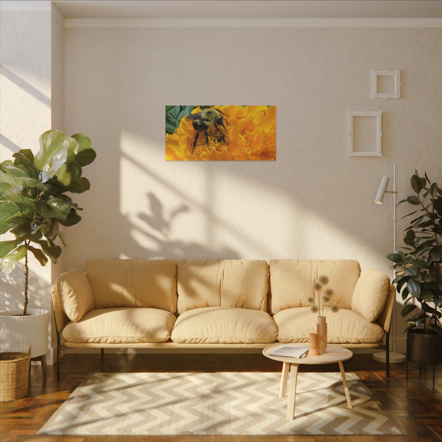 Canvas Print - Bee on Marigold MA (original photograph by Kind River Studio)