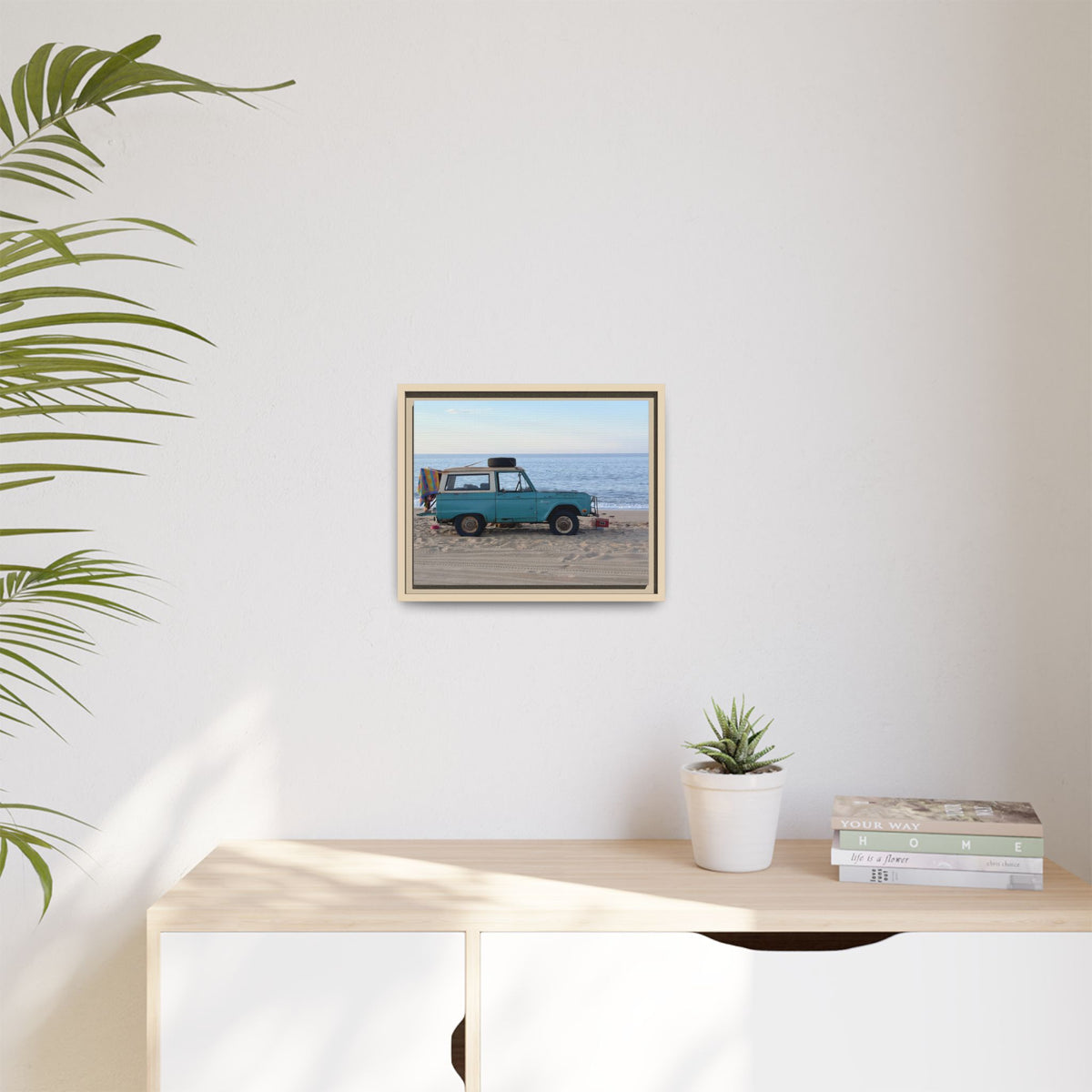Vintage Beach Bronco Canvas Framed Print (original photograph by Kind River Studio)