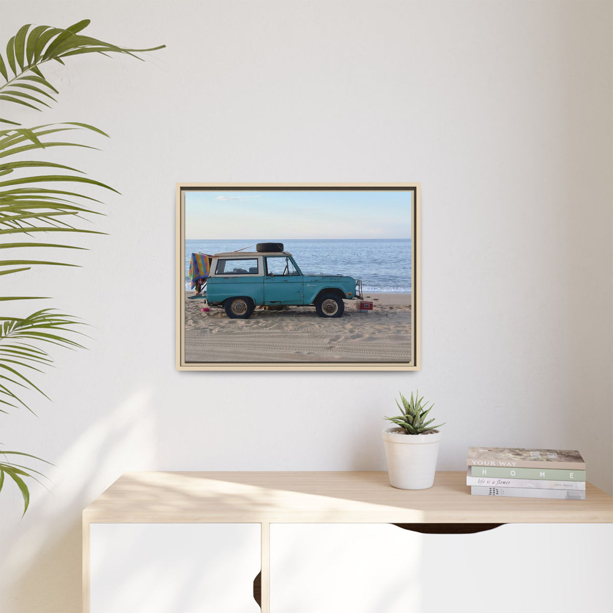 Vintage Beach Bronco Canvas Framed Print (original photograph by Kind River Studio)