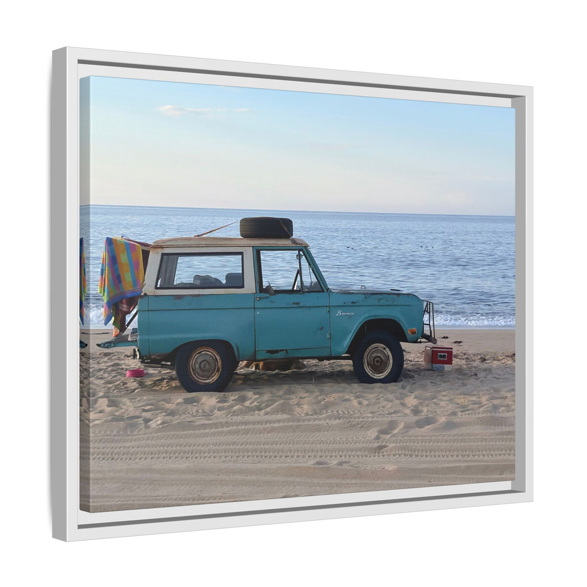 Vintage Beach Bronco Canvas Framed Print (original photograph by Kind River Studio)