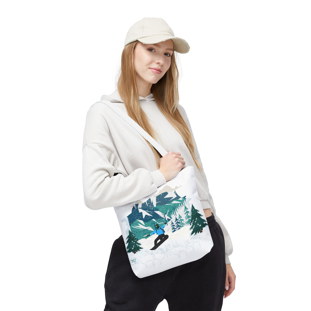 Snowboarder Mountain Tote Bag — Winter Sports Scenic Tote