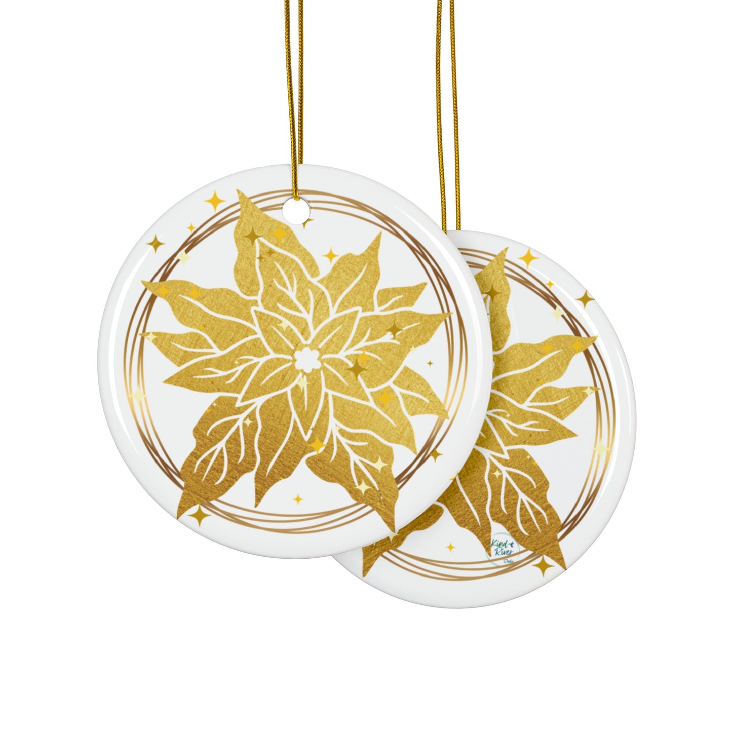 Ornament (Ceramic | Round) - Poinsettia