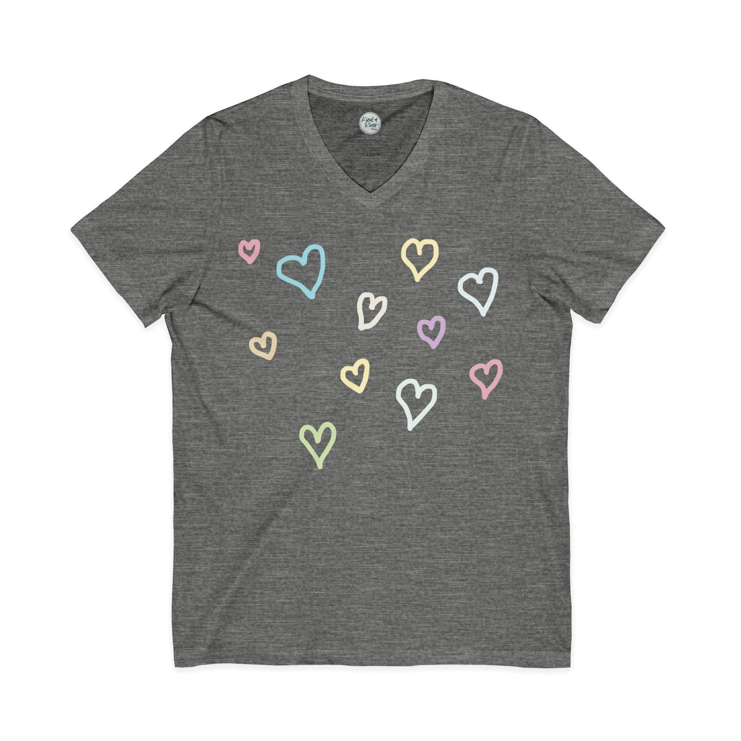 Pastel Hand Drawn Hearts V-Neck Tee (Adult)
