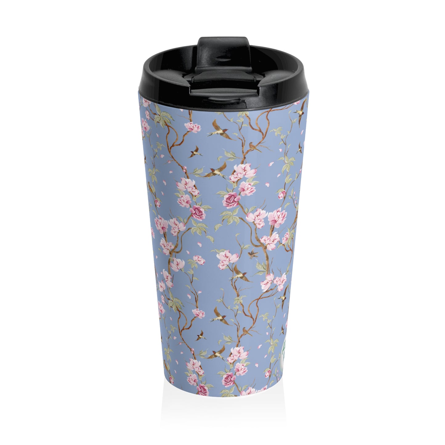 Vintage Pink Roses & Birds Travel Mug