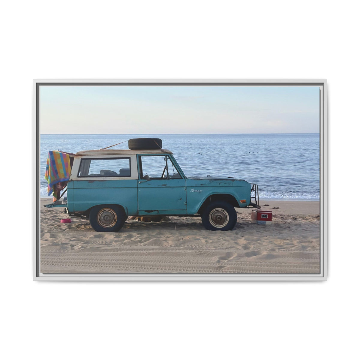 Vintage Beach Bronco Canvas Framed Print (original photograph by Kind River Studio)