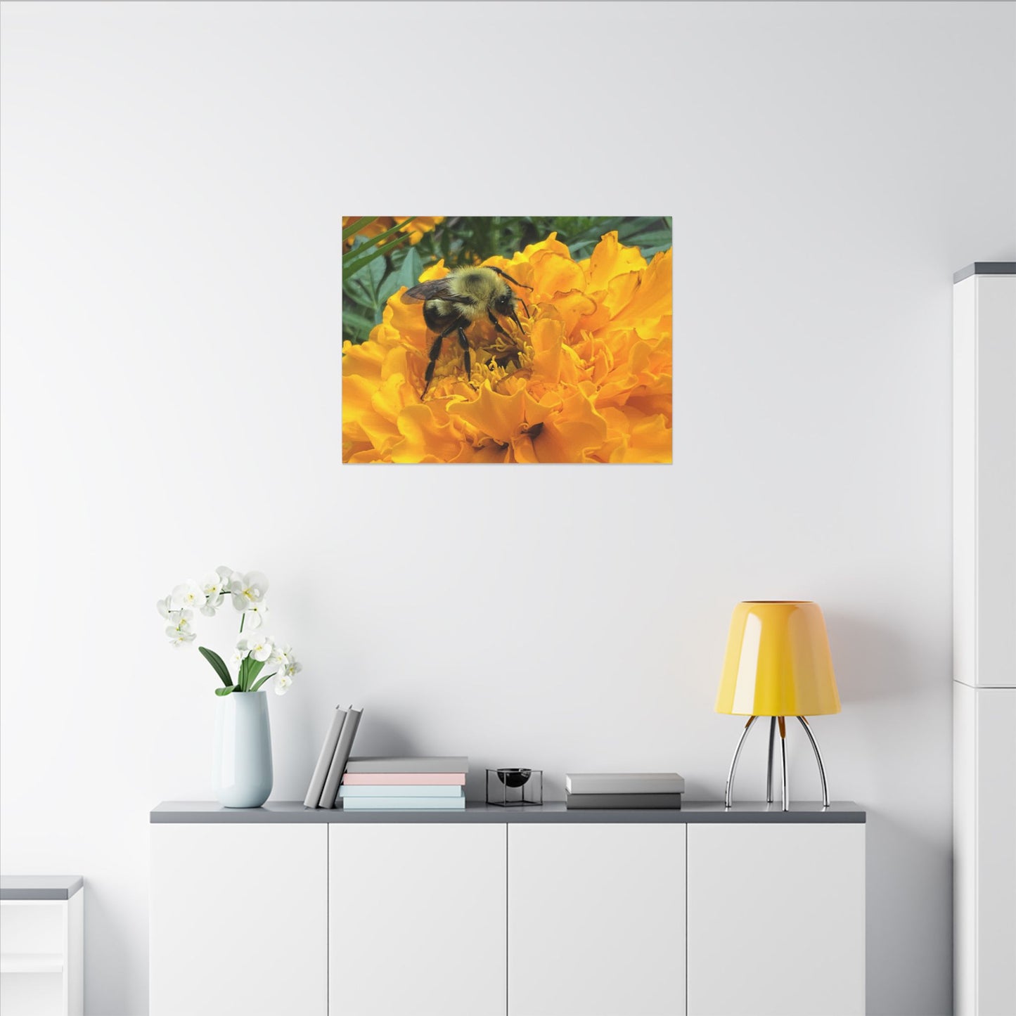 Canvas Print - Bee on Marigold MA (original photograph by Kind River Studio)