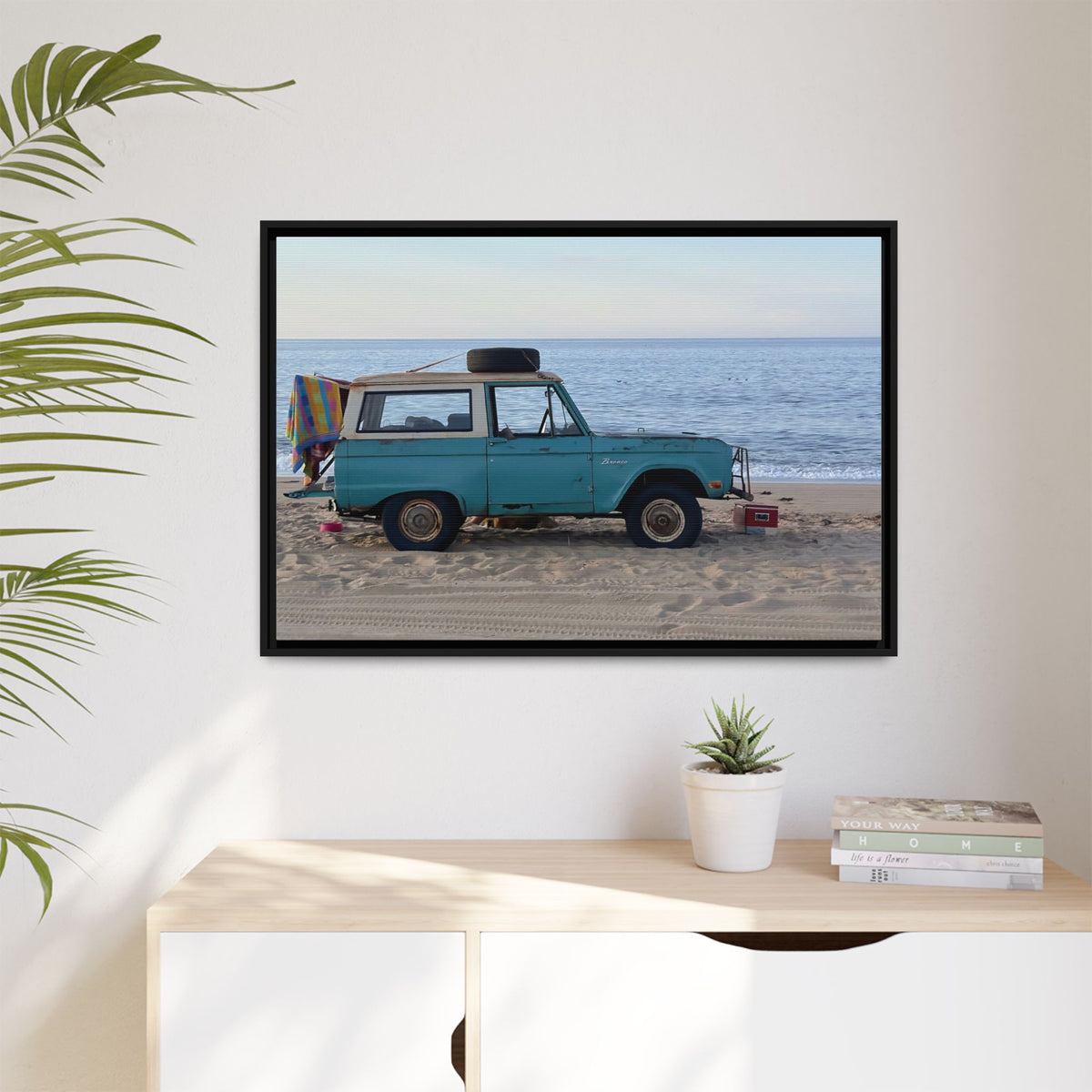 Vintage Beach Bronco Canvas Framed Print (original photograph by Kind River Studio)