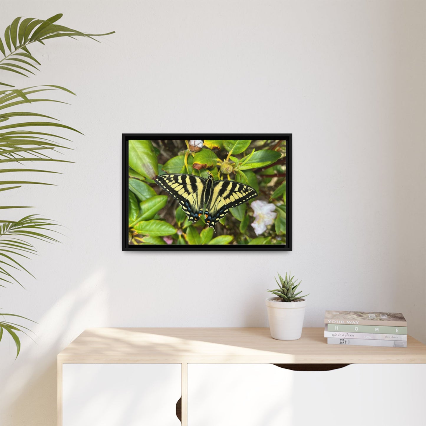 Canvas Print in Frame - Eastern Tiger Swallowtail Butterfly on Rhodie (original photograph by Kind River Studio)