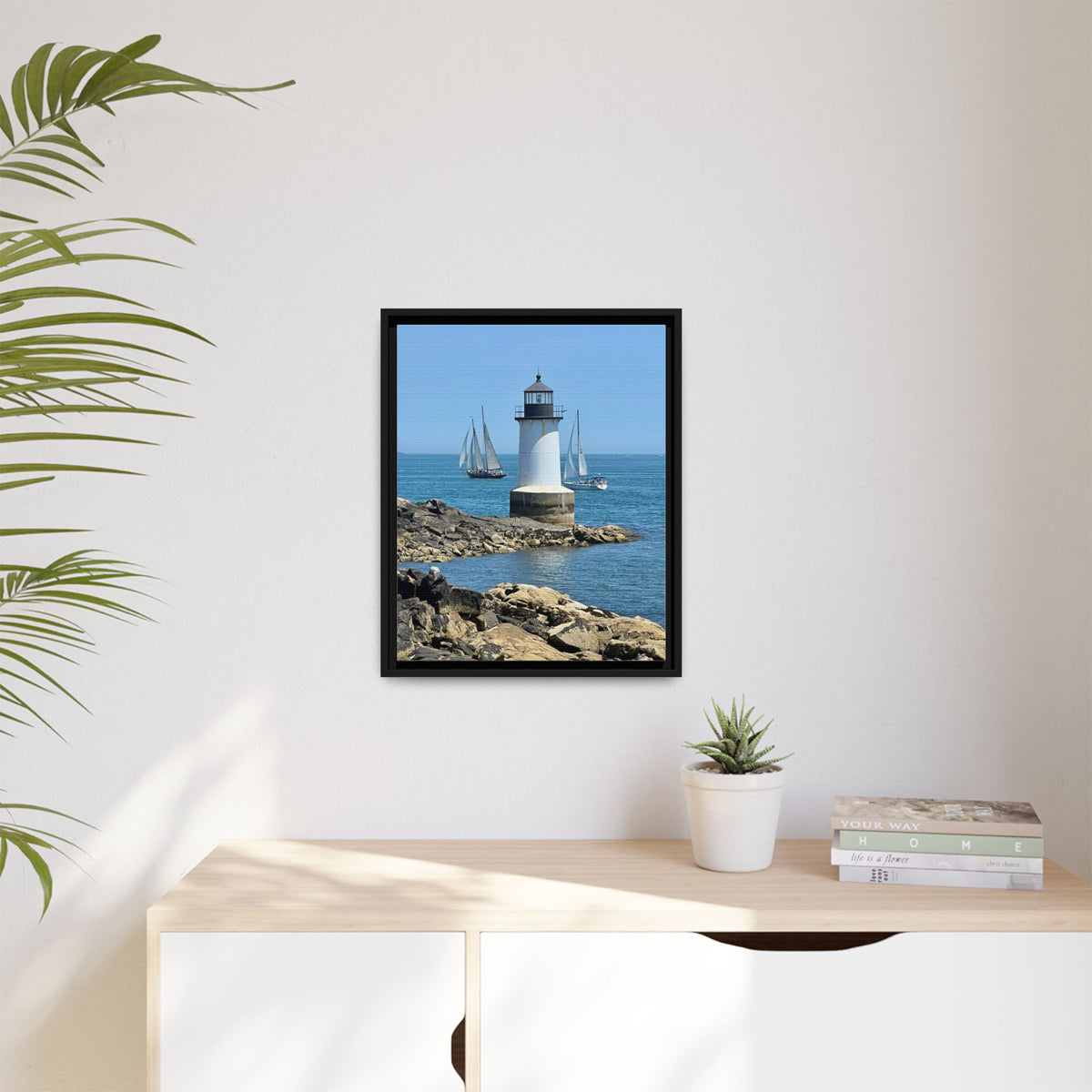 Coastal Lighthouse Canvas Framed Print (original photograph by Kind River Studio)
