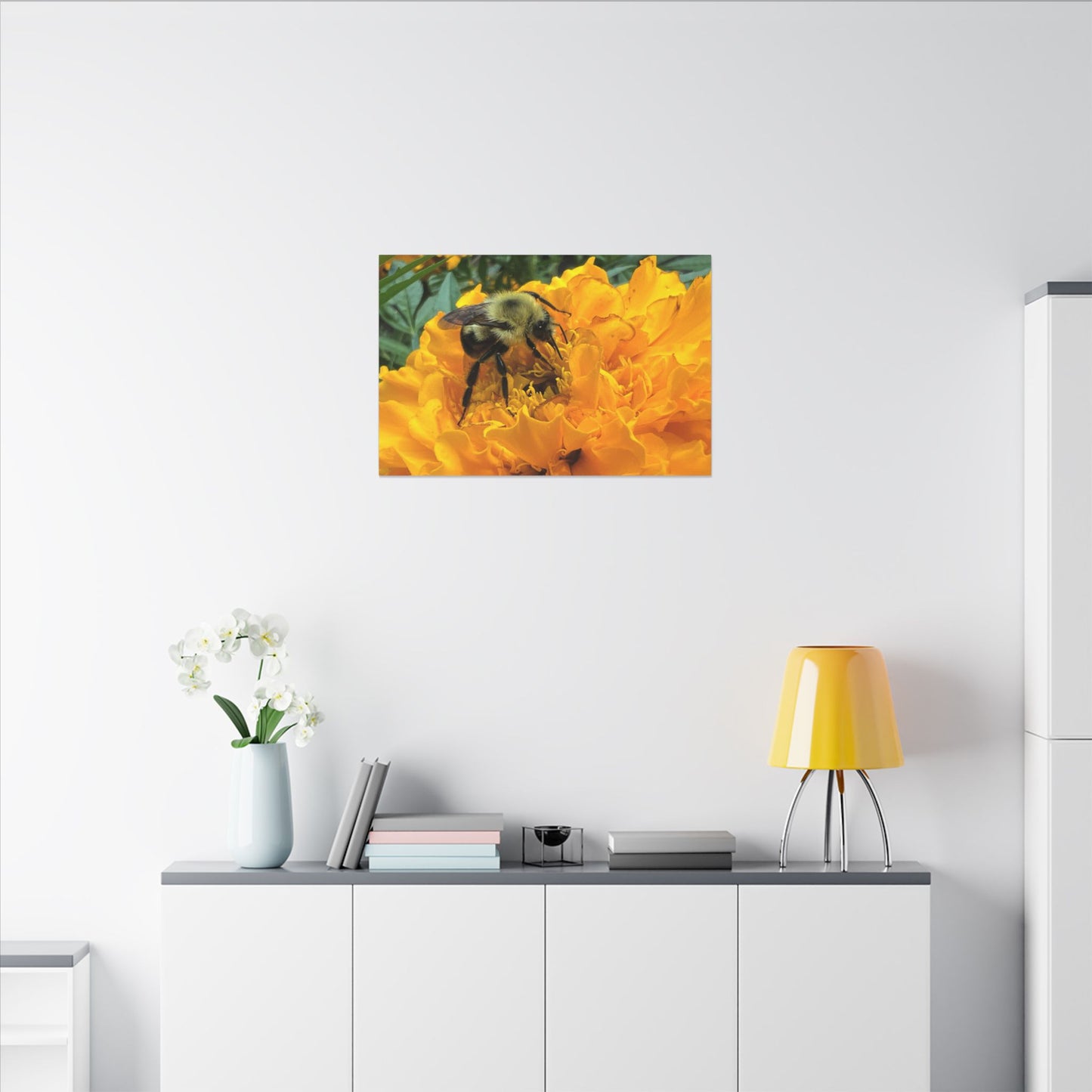 Canvas Print - Bee on Marigold MA (original photograph by Kind River Studio)