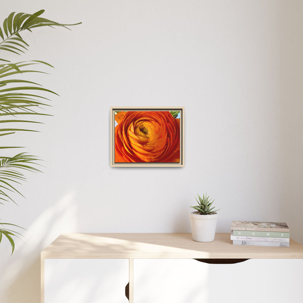 Orange Ranunculus Canvas Framed Print (original photograph by Kind River Studio)
