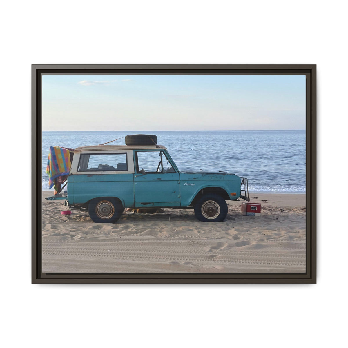 Vintage Beach Bronco Canvas Framed Print (original photograph by Kind River Studio)