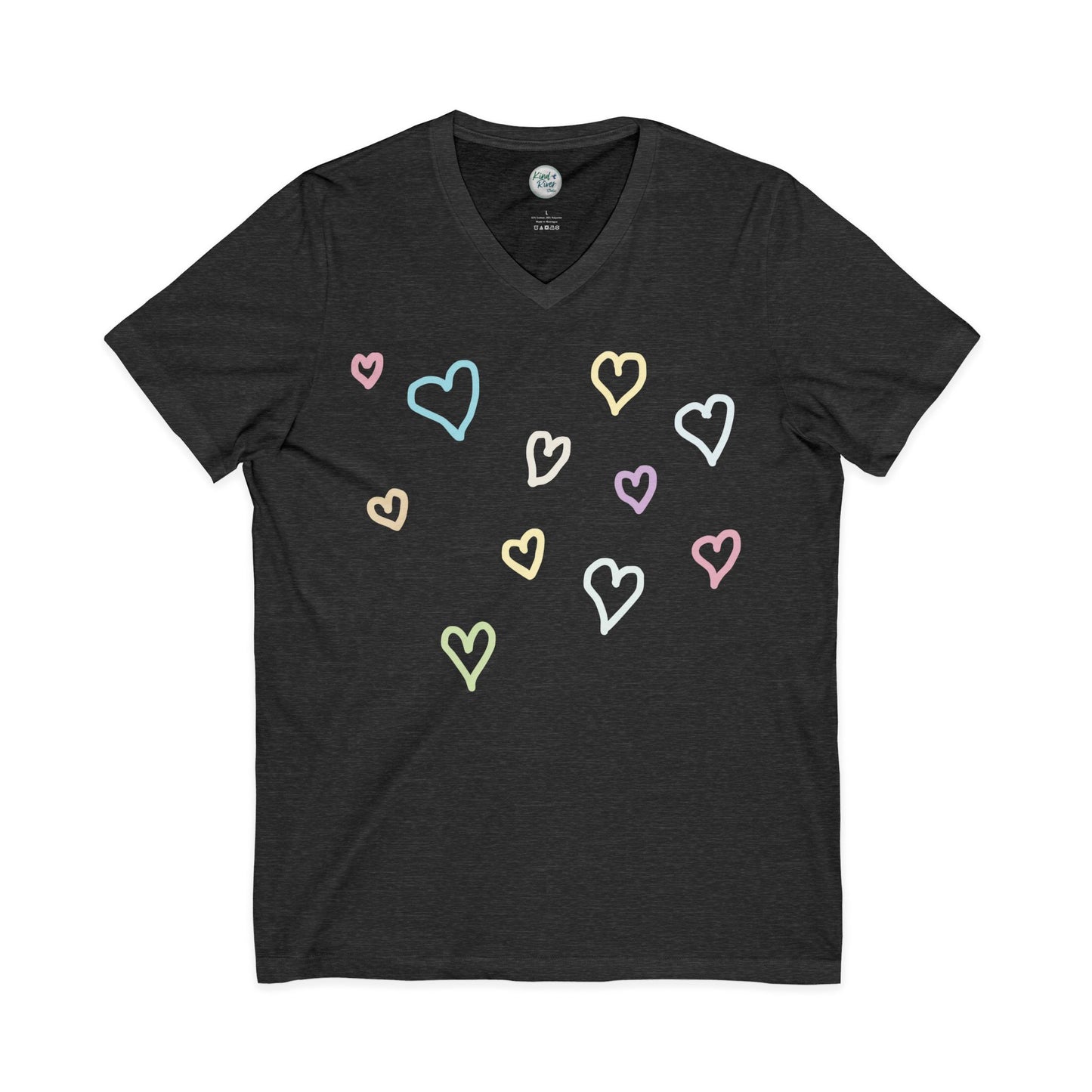 Pastel Hand Drawn Hearts V-Neck Tee (Adult)