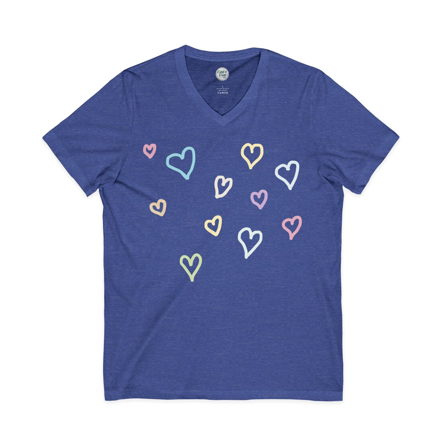 Pastel Hand Drawn Hearts V-Neck Tee (Adult)