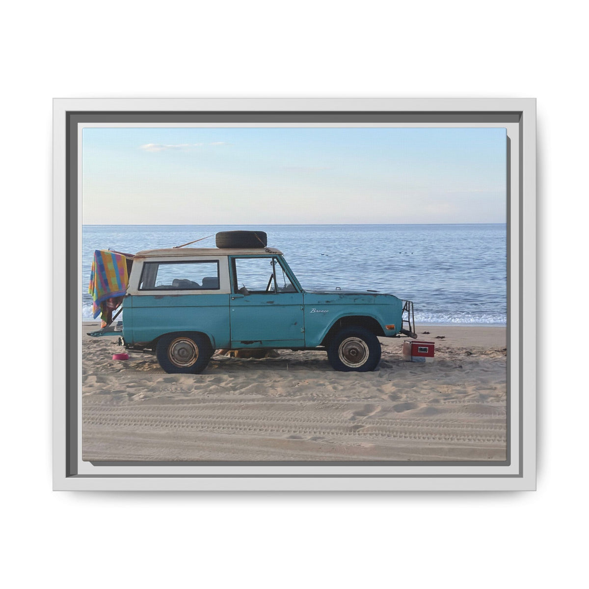 Vintage Beach Bronco Canvas Framed Print (original photograph by Kind River Studio)
