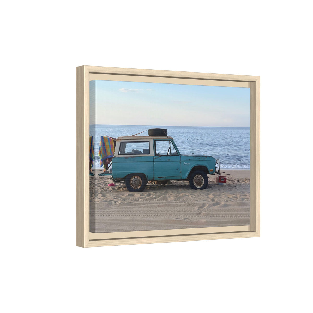 Vintage Beach Bronco Canvas Framed Print (original photograph by Kind River Studio)
