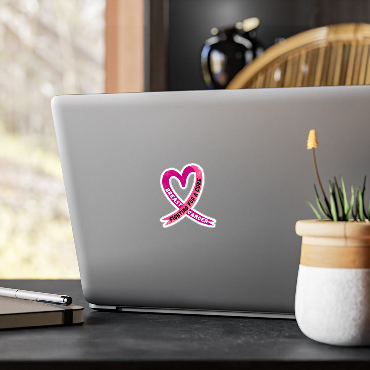 Breast Cancer Awareness Ribbon Kiss-Cut Vinyl Decal – "Fighting for a Cure"