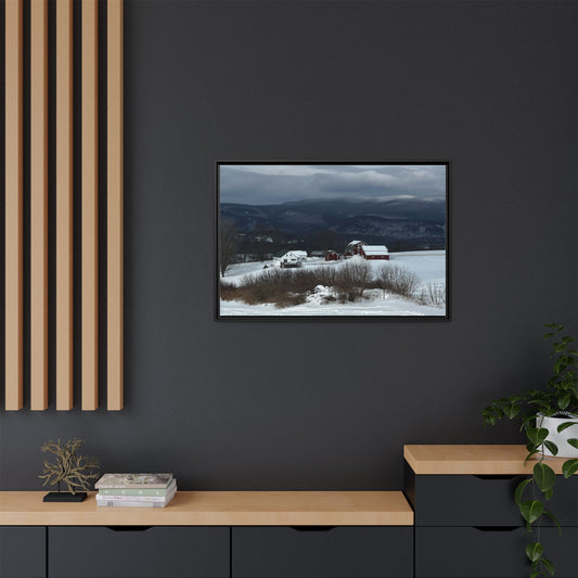 Canvas Print in Frame - Red Farm in Winter Hills (original photograph by Kind River Studio)