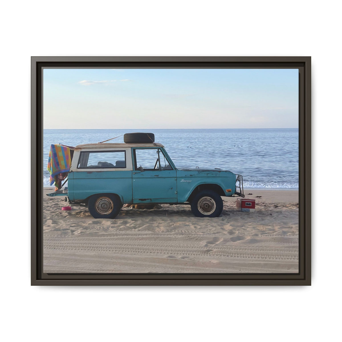 Vintage Beach Bronco Canvas Framed Print (original photograph by Kind River Studio)