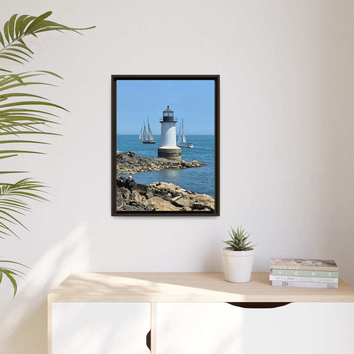 Coastal Lighthouse Canvas Framed Print (original photograph by Kind River Studio)