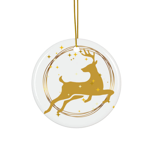 Ornament (Ceramic | Round) - Prancing Deer