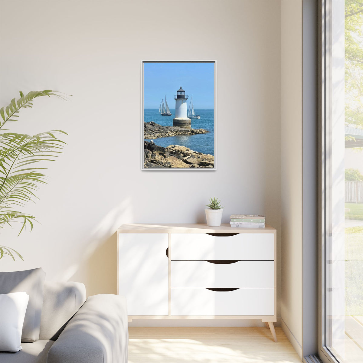 Coastal Lighthouse Canvas Framed Print (original photograph by Kind River Studio)