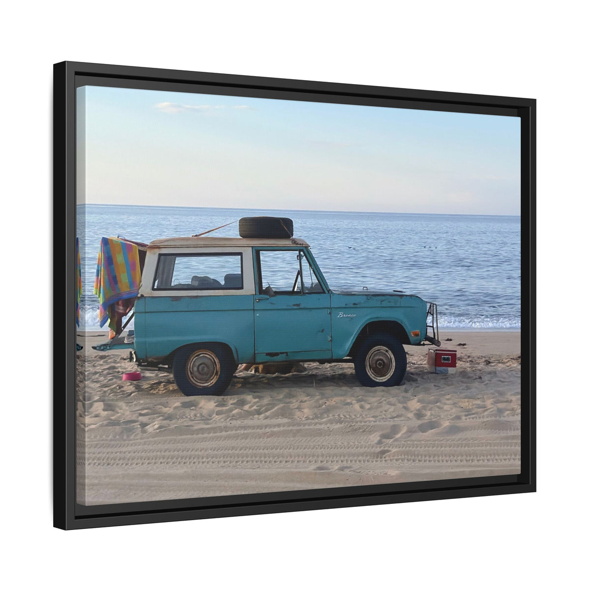 Vintage Beach Bronco Canvas Framed Print (original photograph by Kind River Studio)