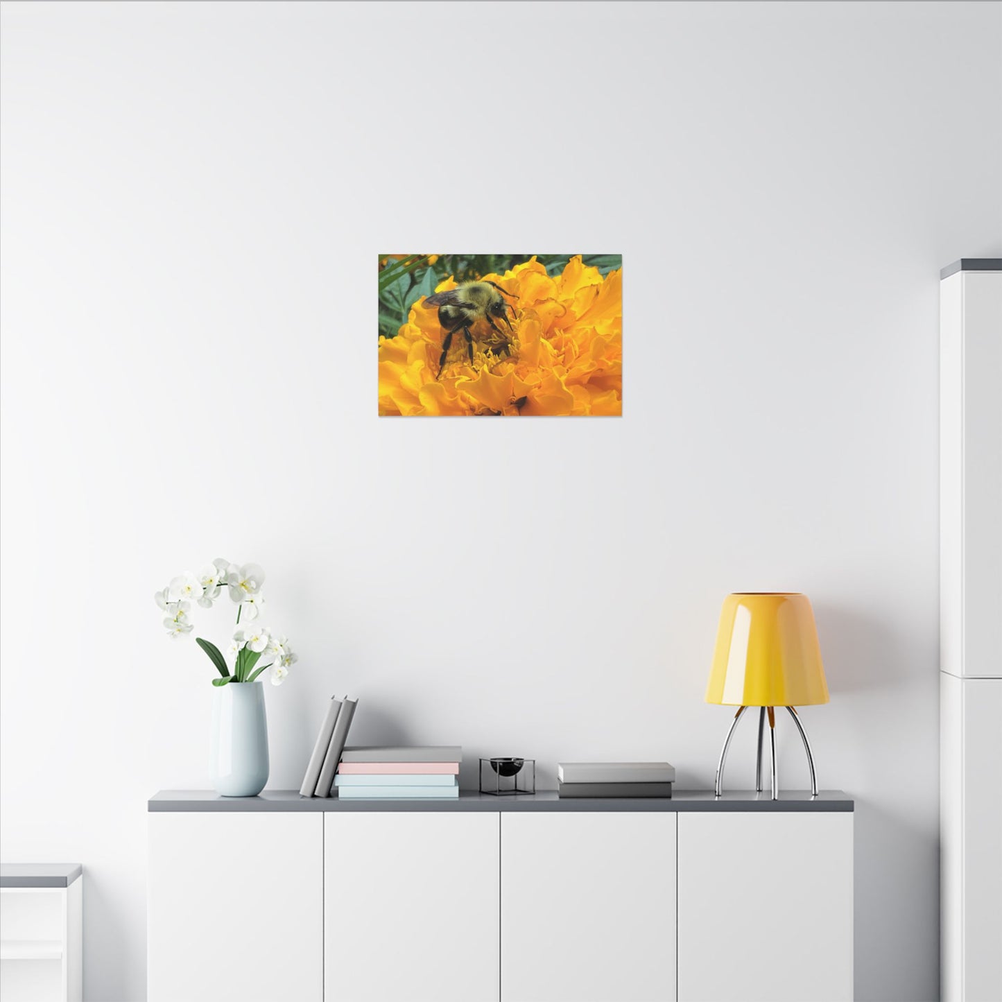 Canvas Print - Bee on Marigold MA (original photograph by Kind River Studio)