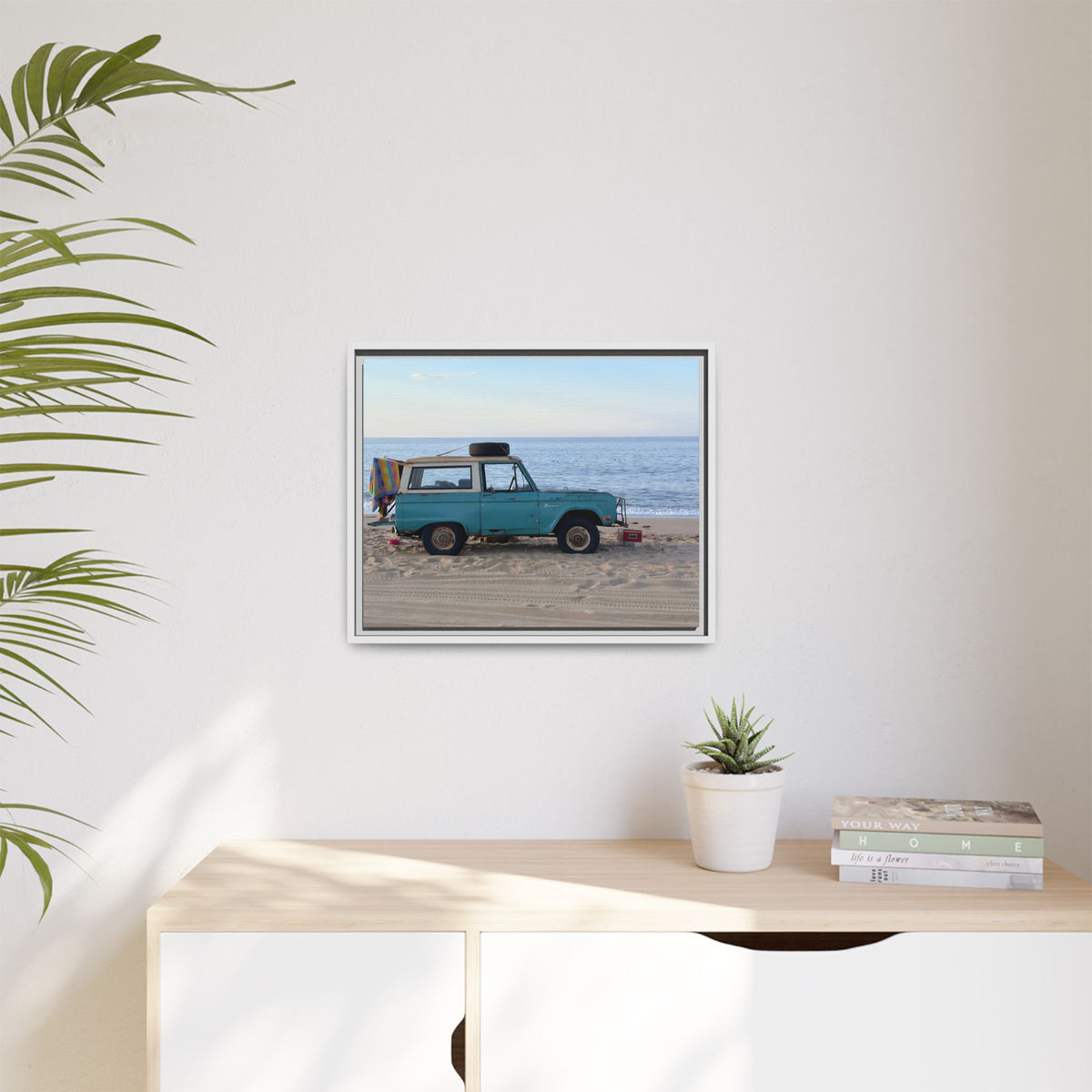 Vintage Beach Bronco Canvas Framed Print (original photograph by Kind River Studio)
