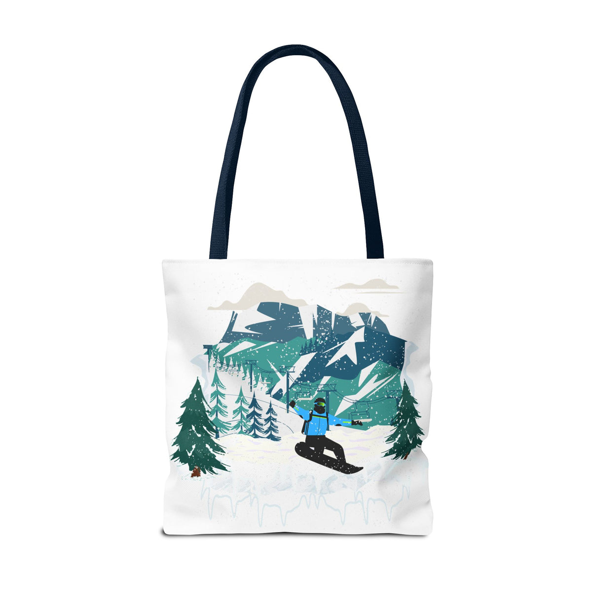 Snowboarder Mountain Tote Bag — Winter Sports Scenic Tote