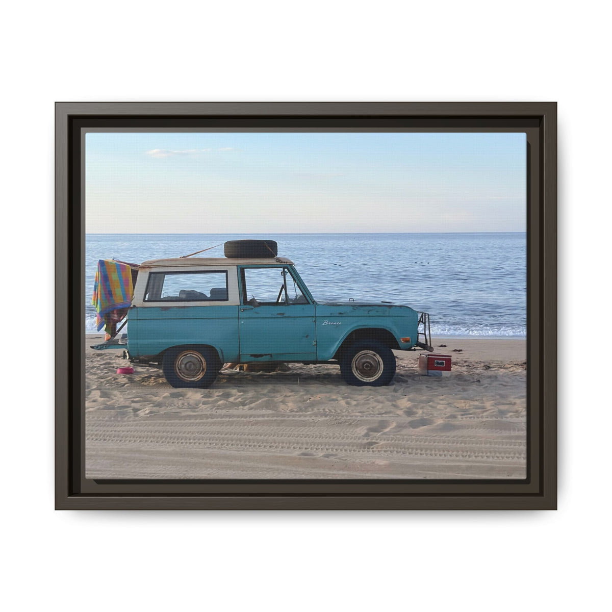 Vintage Beach Bronco Canvas Framed Print (original photograph by Kind River Studio)