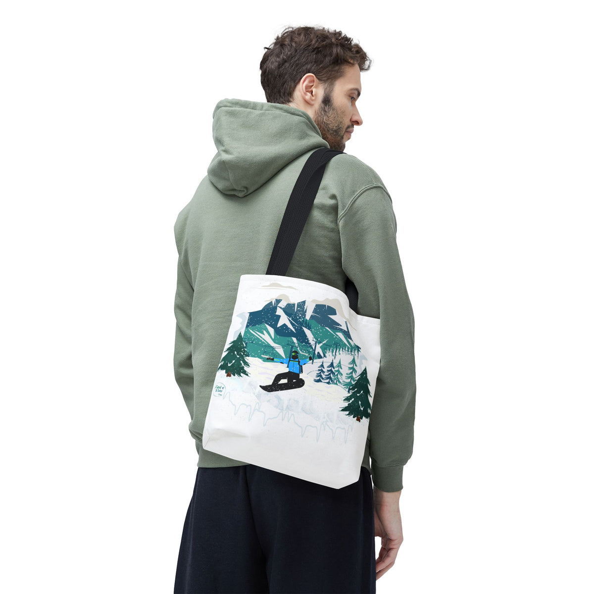 Snowboarder Mountain Tote Bag — Winter Sports Scenic Tote