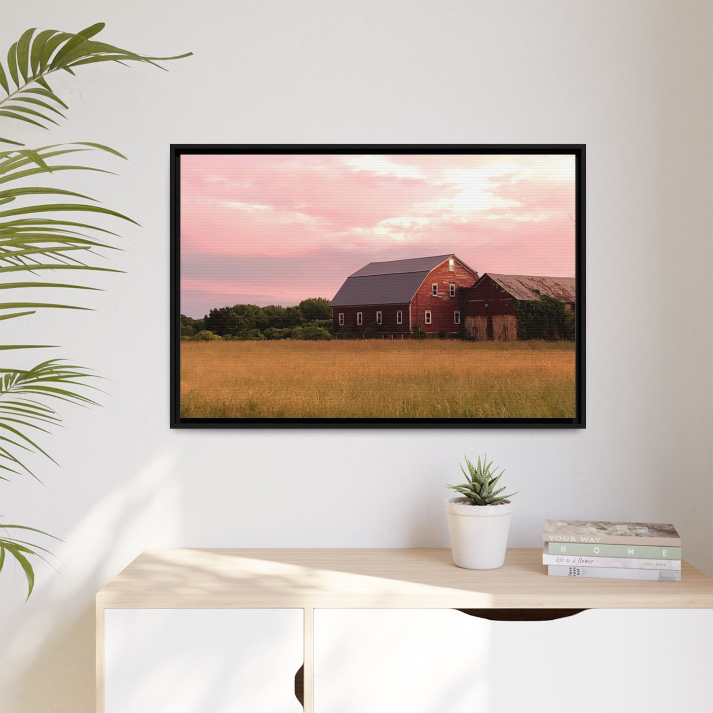 Canvas Print in Frame - Red Barn at Dusk (original photograph by Kind River Studio)