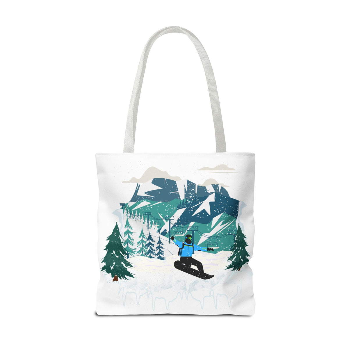 Snowboarder Mountain Tote Bag — Winter Sports Scenic Tote