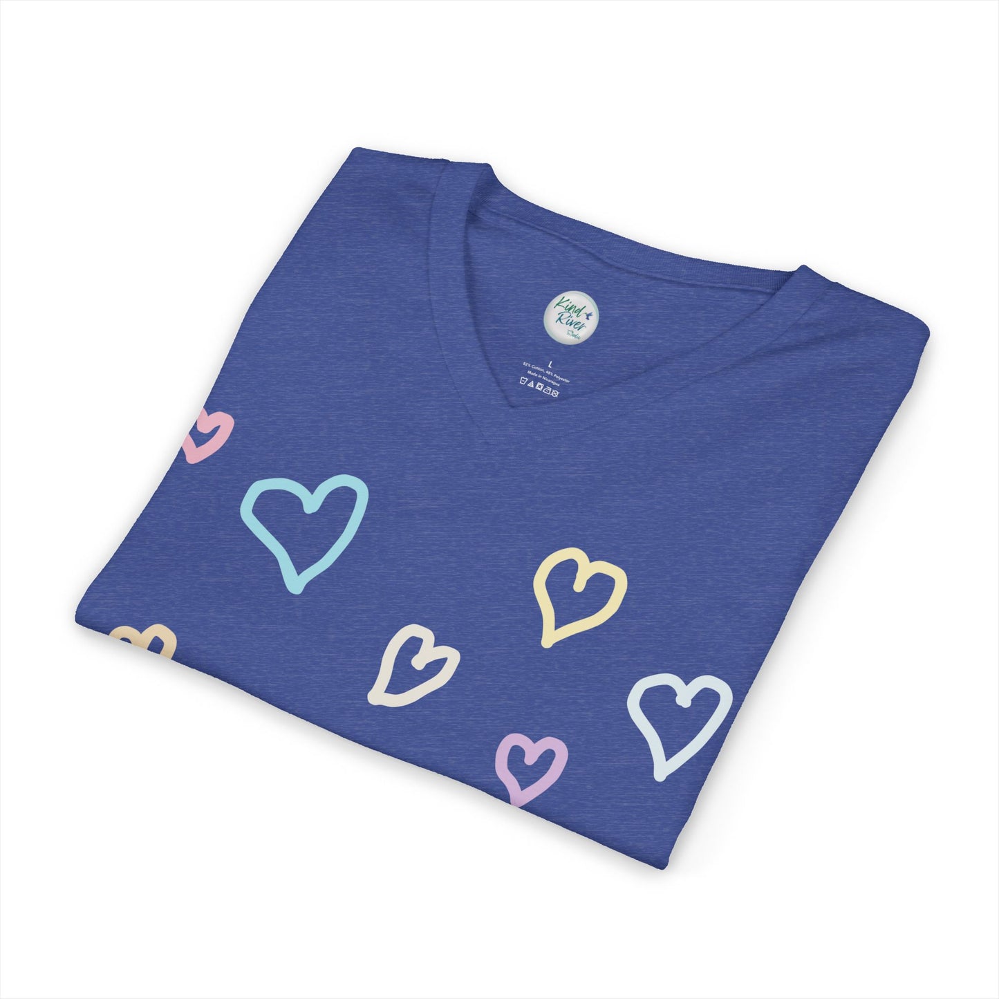 Pastel Hand Drawn Hearts V-Neck Tee (Adult)
