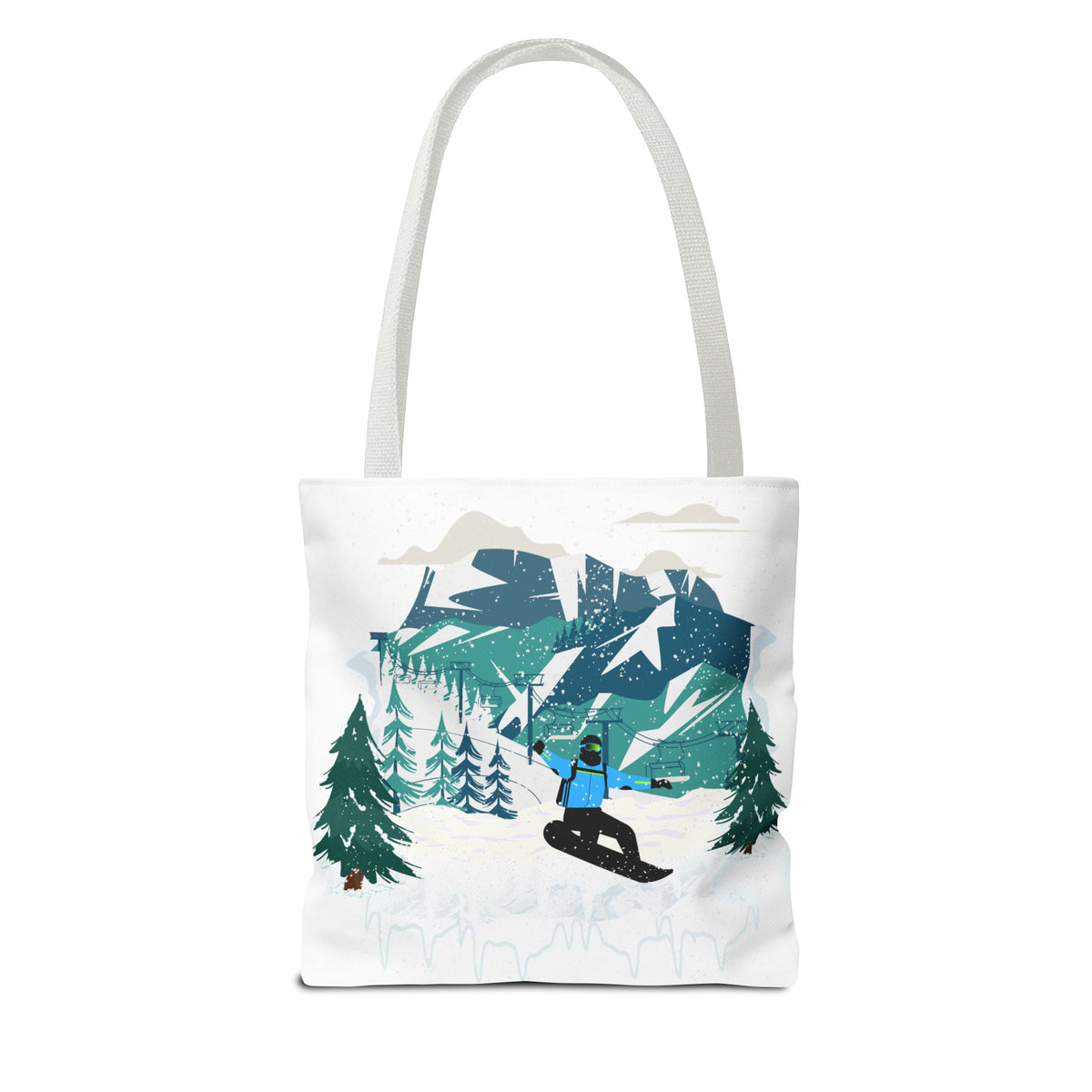 Snowboarder Mountain Tote Bag — Winter Sports Scenic Tote