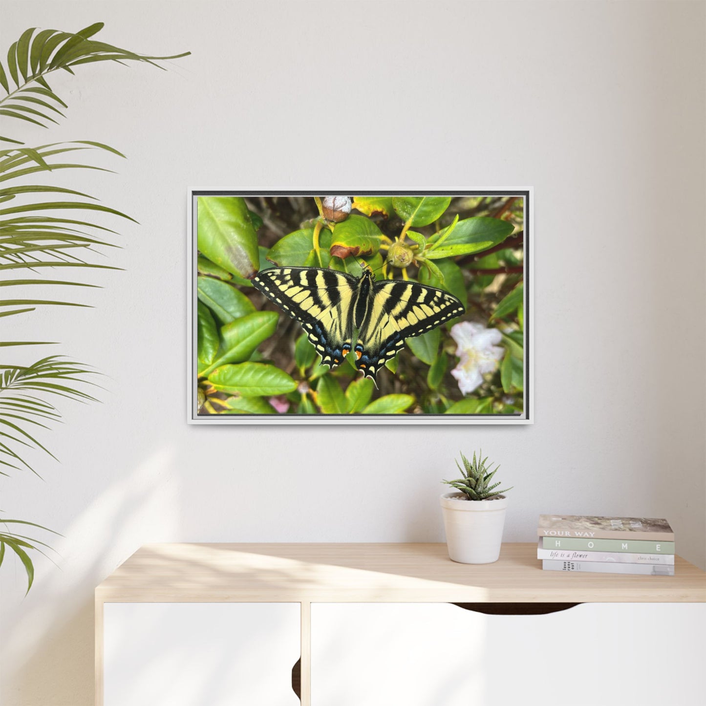Canvas Print in Frame - Eastern Tiger Swallowtail Butterfly on Rhodie (original photograph by Kind River Studio)