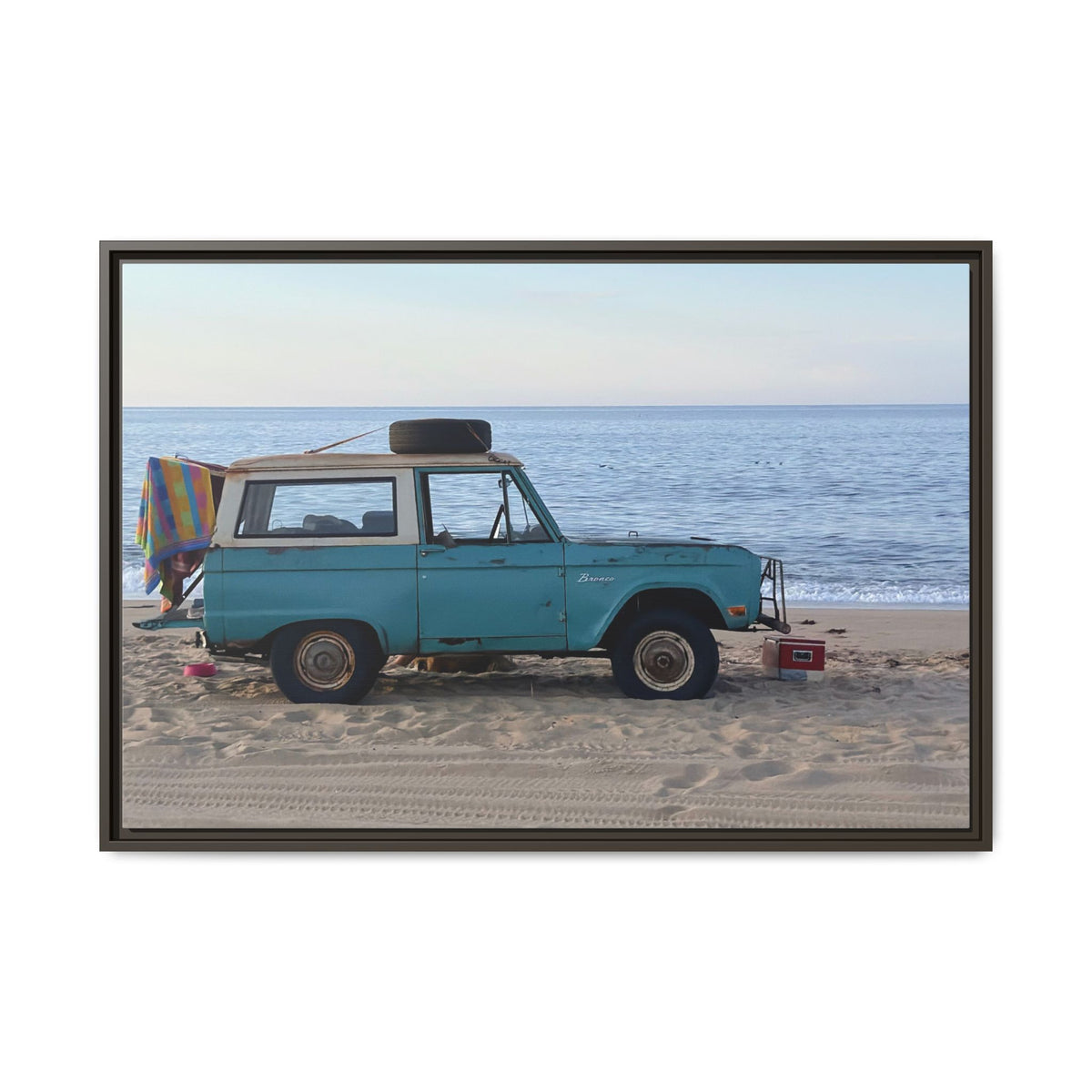 Vintage Beach Bronco Canvas Framed Print (original photograph by Kind River Studio)