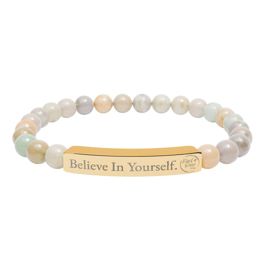 Bracelet - 'Believe In Yourself' Engraved Natural Stone Stretch Bracelet