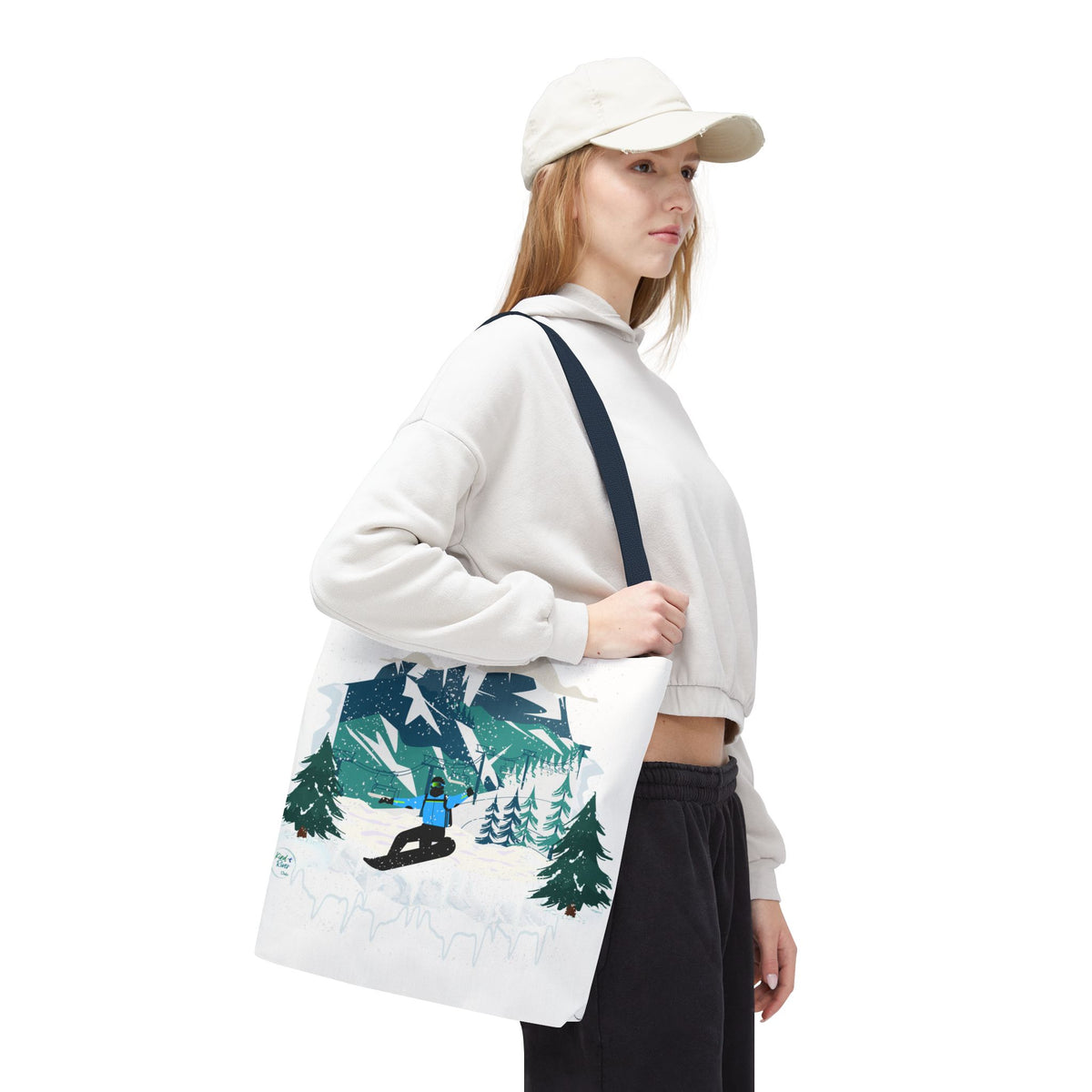 Snowboarder Mountain Tote Bag — Winter Sports Scenic Tote