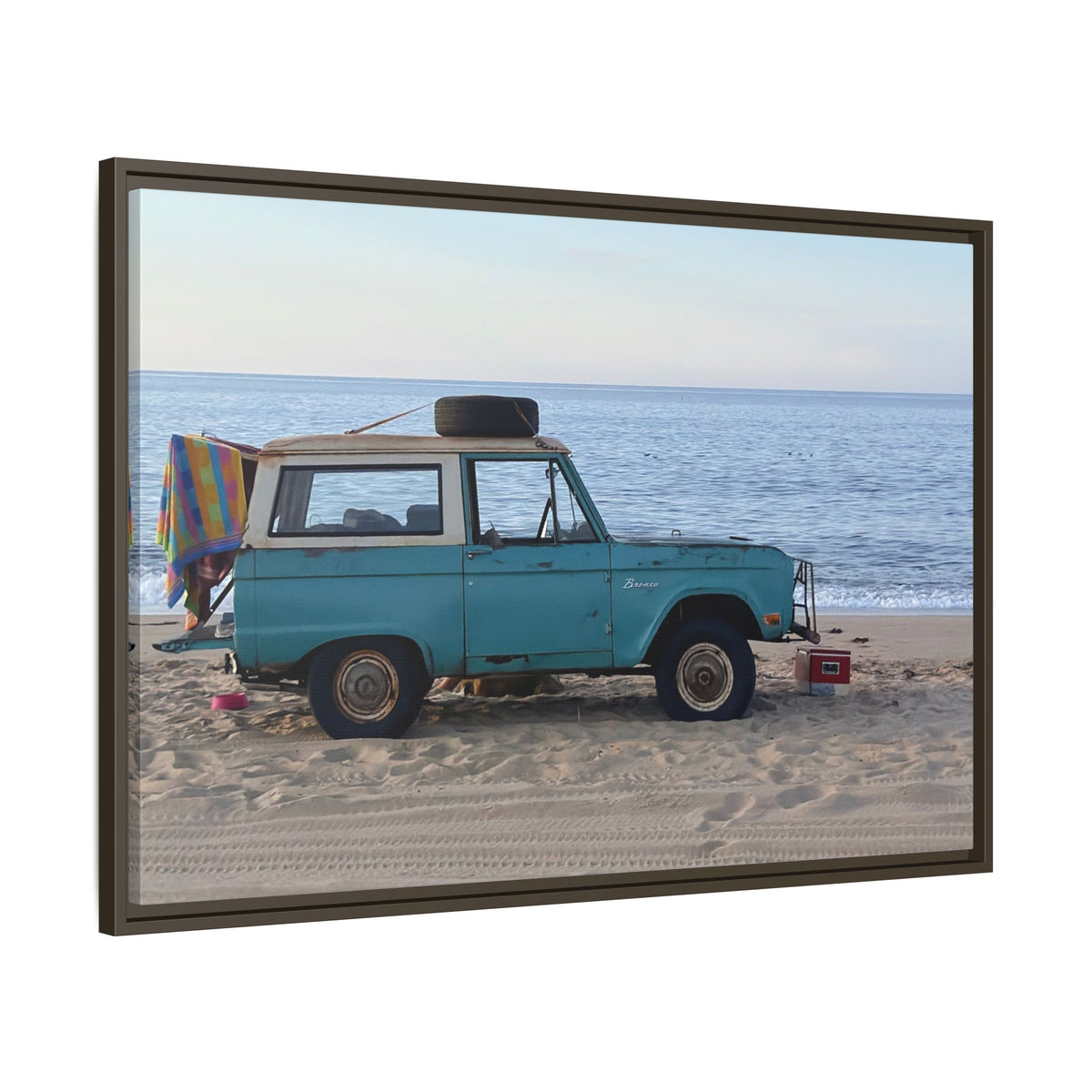 Vintage Beach Bronco Canvas Framed Print (original photograph by Kind River Studio)