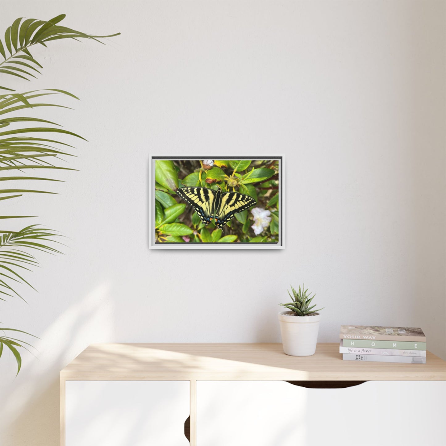 Canvas Print in Frame - Eastern Tiger Swallowtail Butterfly on Rhodie (original photograph by Kind River Studio)